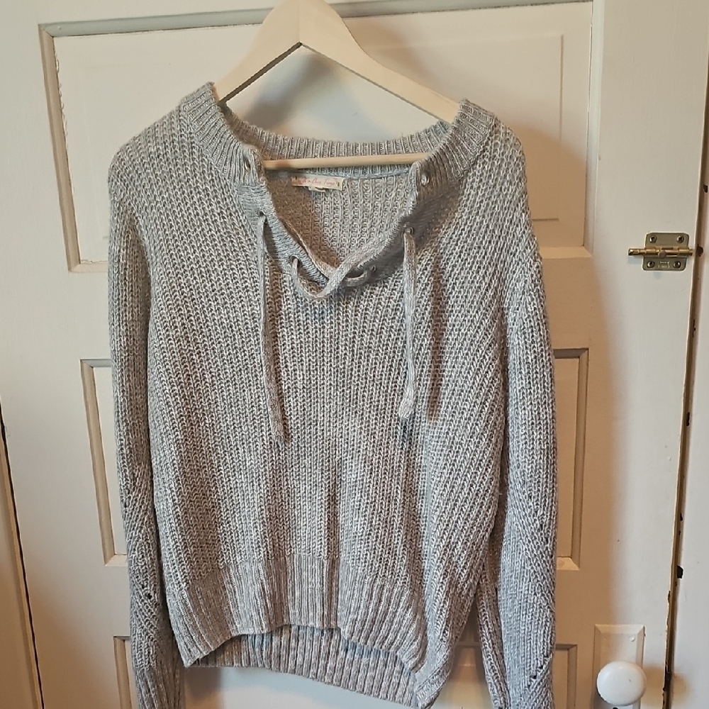 Heather Gray Cowl Neck Chunky Knit Sweater